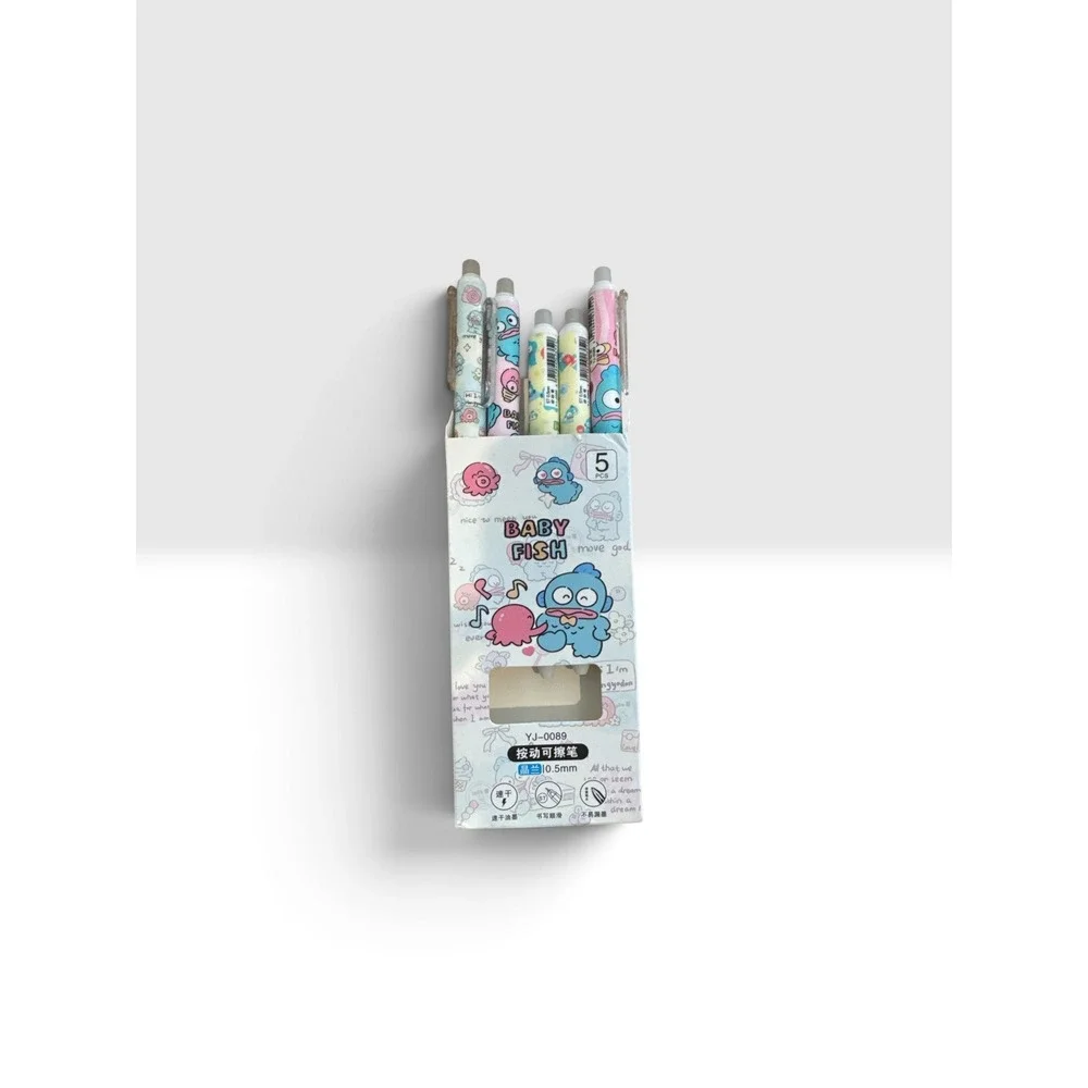HANGYODON Erasable Gel Pens 5pc Set 0.5mm Blue Ink Retractable Cute Pen